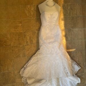 Oleg Cassini strapless lace trumpet wedding dress